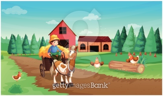 Farm with a farmer and his pets (472321417) 일러스트, 무료 일러스트 - 게티이미지뱅크