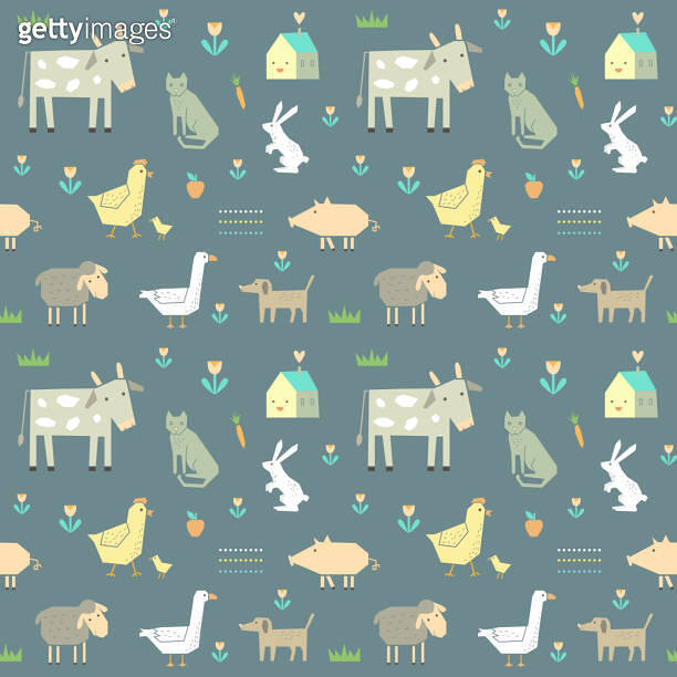 Cute seamless pattern with farm animals in vector (479000215) 일러스트, 무료 ...