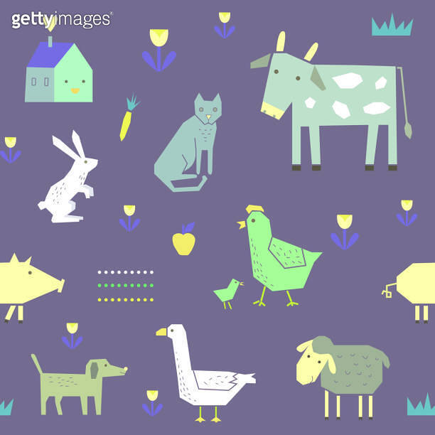 Cute seamless pattern with farm animals in vector (479000223) 일러스트, 무료 ...