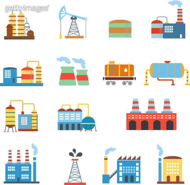 Industrial building factories and plants icons set isolated vector ...