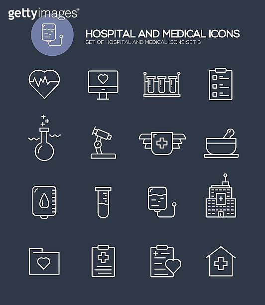 Set of 16 Medical And Hospital Modern Line icons (485756640) 일러스트, 무료 ...