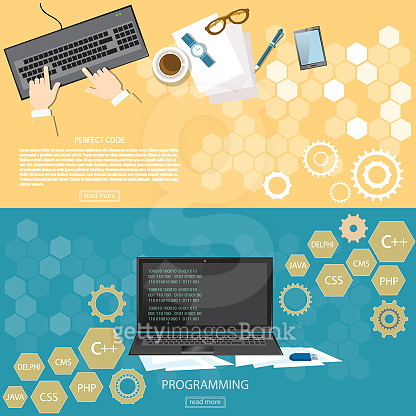Programming working place desktop programmer software banners ...