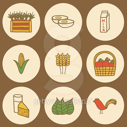 Set of hand drawn icons on farm products theme (465830994) 일러스트, 무료 ...