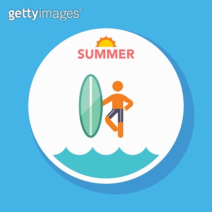 surf flat icon with long shadow on circle background (469061534) 일러스트 ...