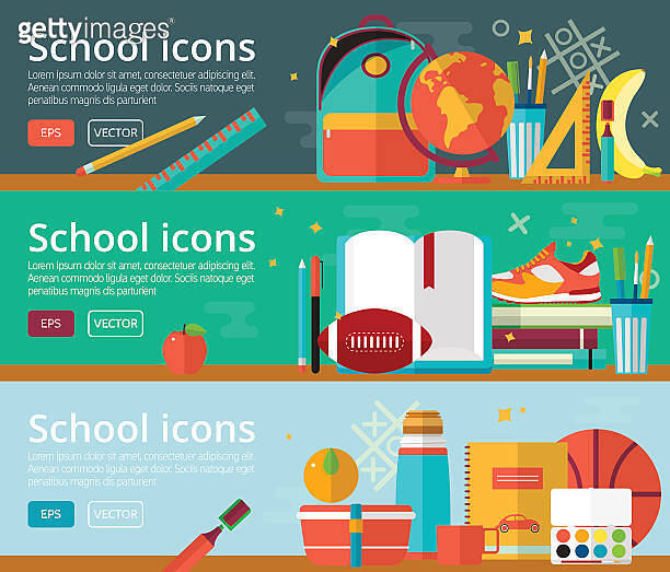 Vector flat design concepts of education. Horizontal banners with items ...