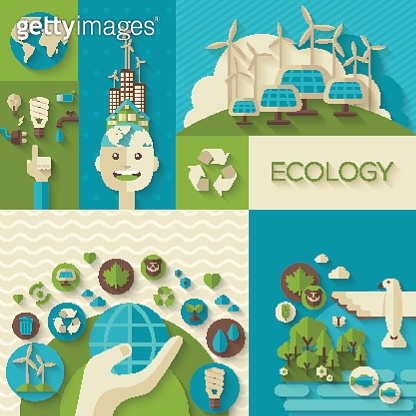 Flat design vector concept of ecology, environment, green energy ...