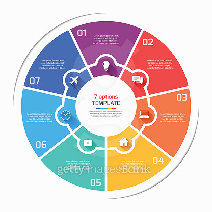 Flat style pie chart circle infographic template with 7 options ...