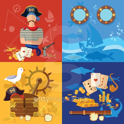 Pirate adventure set treasure chest flask of rum seagull (511475574 ...