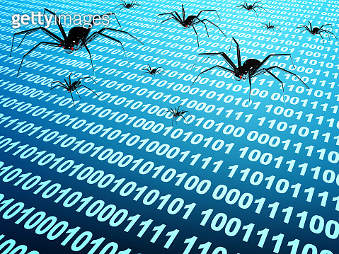 Metallic robots - spiders on surface with binary code (600090296) - 게티이미지뱅크
