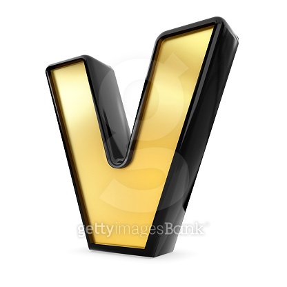 3d gold and black metal letter V isolated white background (518963864 ...