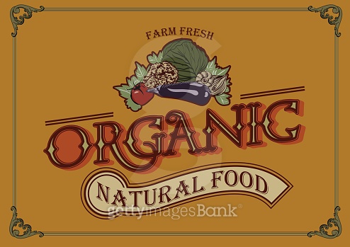 Vintage organic natural food poster. Vector illustration. (586188298 ...
