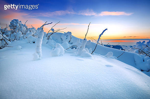 Sunrise on Deogyusan mountains covered with snow in winter,Korea ...