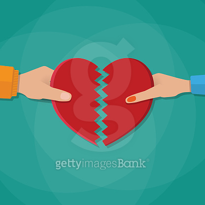 Hand of a man and woman tearing apart heart (547041146) - 게티이미지뱅크