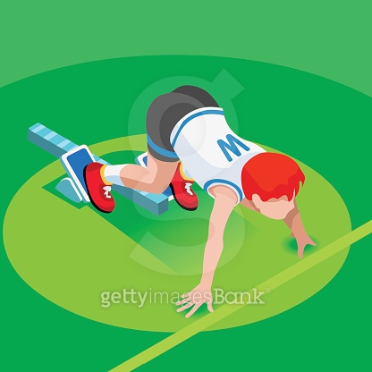 Running Starting Line Kids Marathon 3D Isometric Vector Image ...