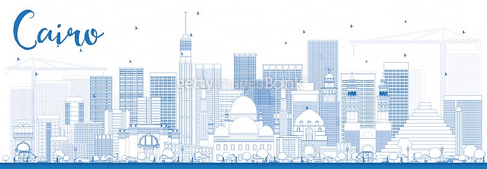Outline Cairo Skyline with Blue Buildings. (521426952) 일러스트, 무료 일러스트 ...