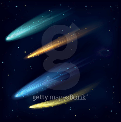 Realistic color vector meteor asteroid comet in the night sky in space ...