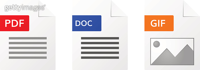 Gif pdf and doc file format icon set (839945460) - 게티이미지뱅크