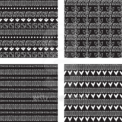 Set of seamless vector patterns. Black and white geometrical endless ...