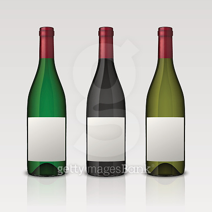 Set of 3 realistic vector wine bottles with blank labels isolated on ...