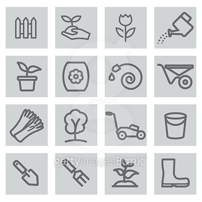 Vector black line gardening icons set (665754692) 일러스트, 무료 일러스트, 아이콘 ...