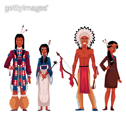 Native American Indians, men and women, in traditional national ...