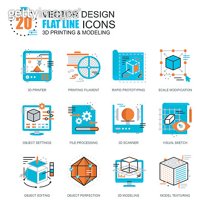 Flat line 3D printing and modeling icons (803311488) 일러스트, 무료 일러스트, 아이콘 ...