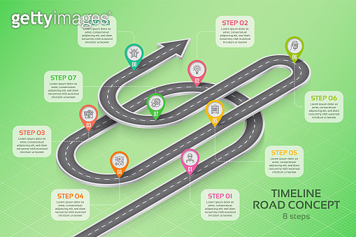 Isometric navigation map infographic 8 steps timeline concept ...