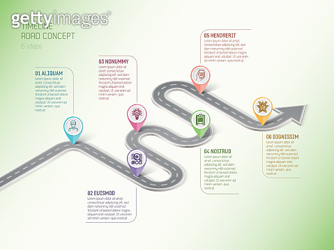 Isometric navigation map infographic 6 steps timeline concept. W ...