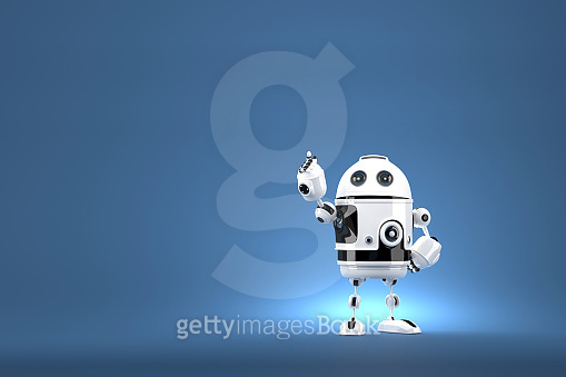 Robot pointing at invisible object. Contains clipping path (698257418 ...