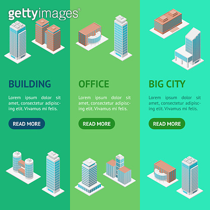Different Types Office Building 3d Banner Vecrtical Set Isometric View ...