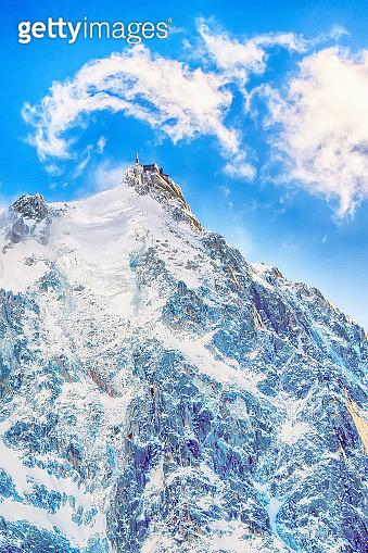 The mountain top station of Aiguille du Midi near Chamonix in fog ...