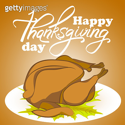 Happy Thanksgiving Day - hand lettering greeting card turkey with maple ...