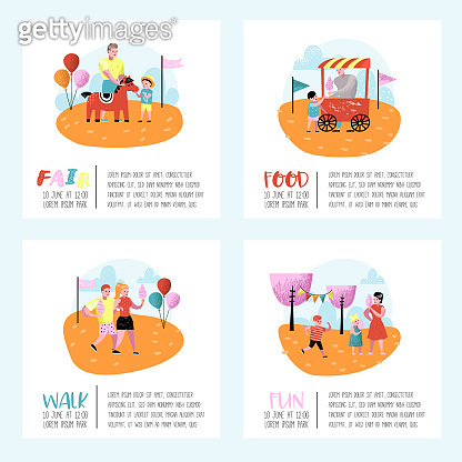 Summer Fun Fair Poster, Banner, Brochure. Amusement Park Characters ...
