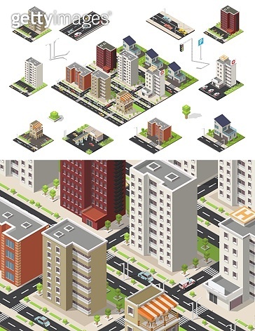 Isometric set of city cityscape vector low poly elements (969563146 ...