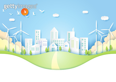 Environment concept with eco urban city paper art style. (970566044 ...