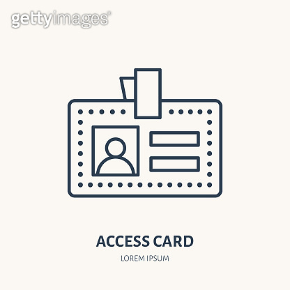 Employee access card, identity vector flat line icon. ID document ...