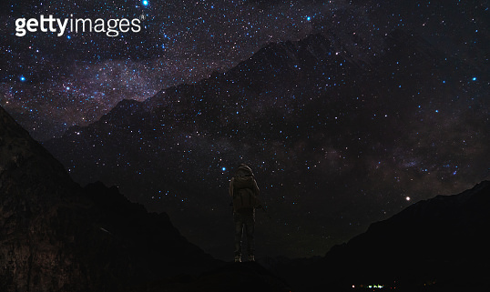 night landscape, silhouette mountains with clear sky full of stars ...