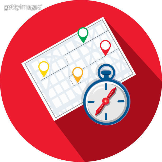 Travel and tourism map with compass Flat Design themed Icon Set with ...