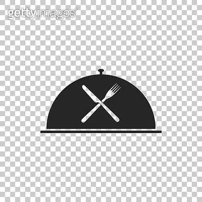 Cloche with crossed fork and knife icon isolated on transparent ...
