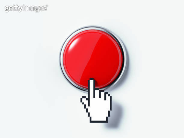 Hand Shaped Computer Cursor Clicking On A Red Push Button (920001196 ...