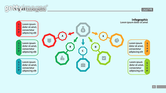 Five step process chart slide template design (971977834) - 게티이미지뱅크