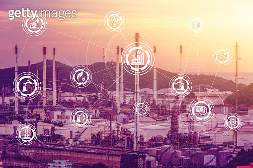Industry 4.0 concept image. industrial instruments in the factory with ...