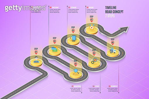 Isometric navigation map infographic 7 steps timeline concept ...