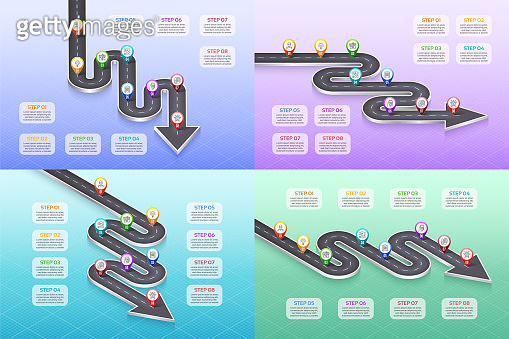 Isometric navigation map infographic 8 steps timeline concept ...