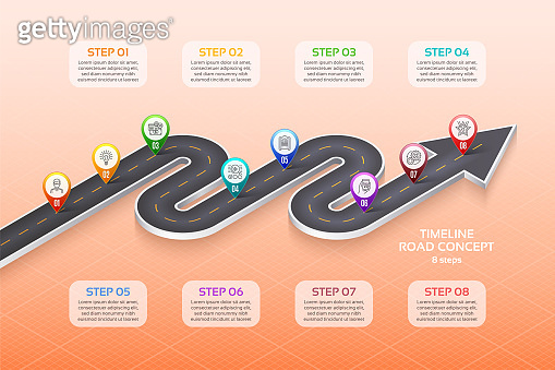 Isometric navigation map infographic 8 steps timeline concept ...
