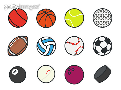 Sports Balls Minimal Color Flat Line Vector Icon Set. Soccer, Football ...