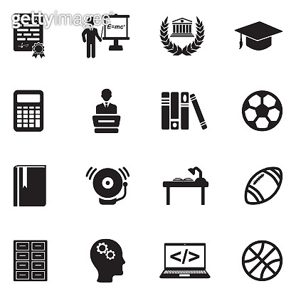 University And College Icons. Black Flat Design. Vector Illustration ...