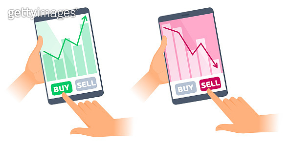 The tablet computers with stock quote charts on the screens ...