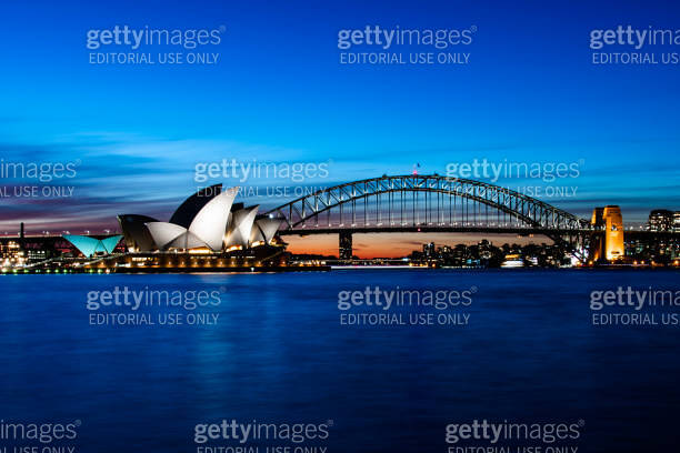 Sydney, Australia Harbour Bridge and Sydney Opera House shot from mrs ...