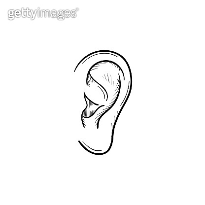 Human ear with sound waves hand drawn outline doodle icon (969681088 ...